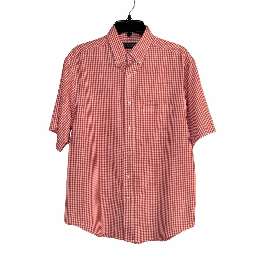 Roundtree & Yorke Men’s Red White Gingham Short Sleeve Button-Up Shirt M